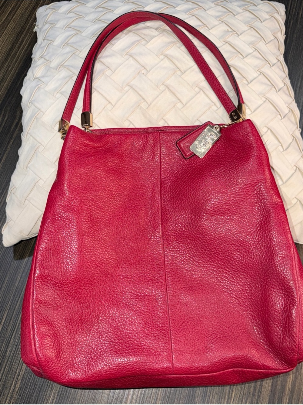 Coach Red Leather Phoebe Madison Shoulder Bag 3 Compartment With Gold Hardware